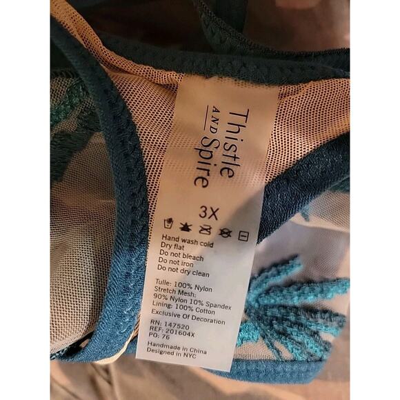 Thistle and Spire Womens Brooklyn Haze Embroidered Sheer Thong Size 3X Green - Picture 3 of 9